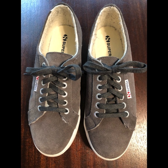 Superga Shoes - Superga platform grey fur lined suede size 8